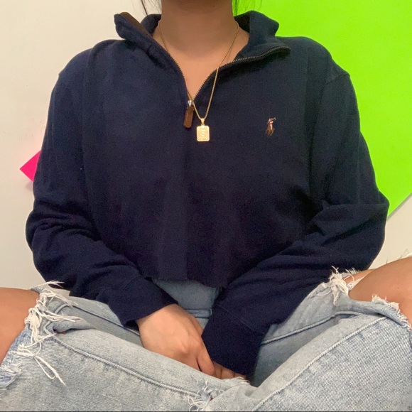 Sweaters - cropped ralph lauren navy blue sweater ✧
